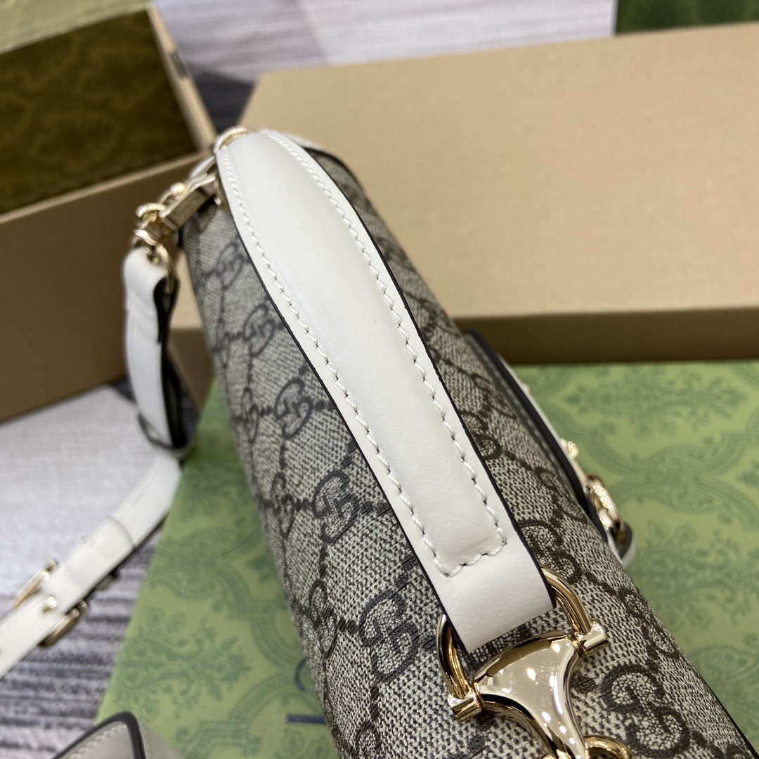 Gucci 815206 Gucci Horsebit 1955 Soft Small Top Handle Bag White leather trim