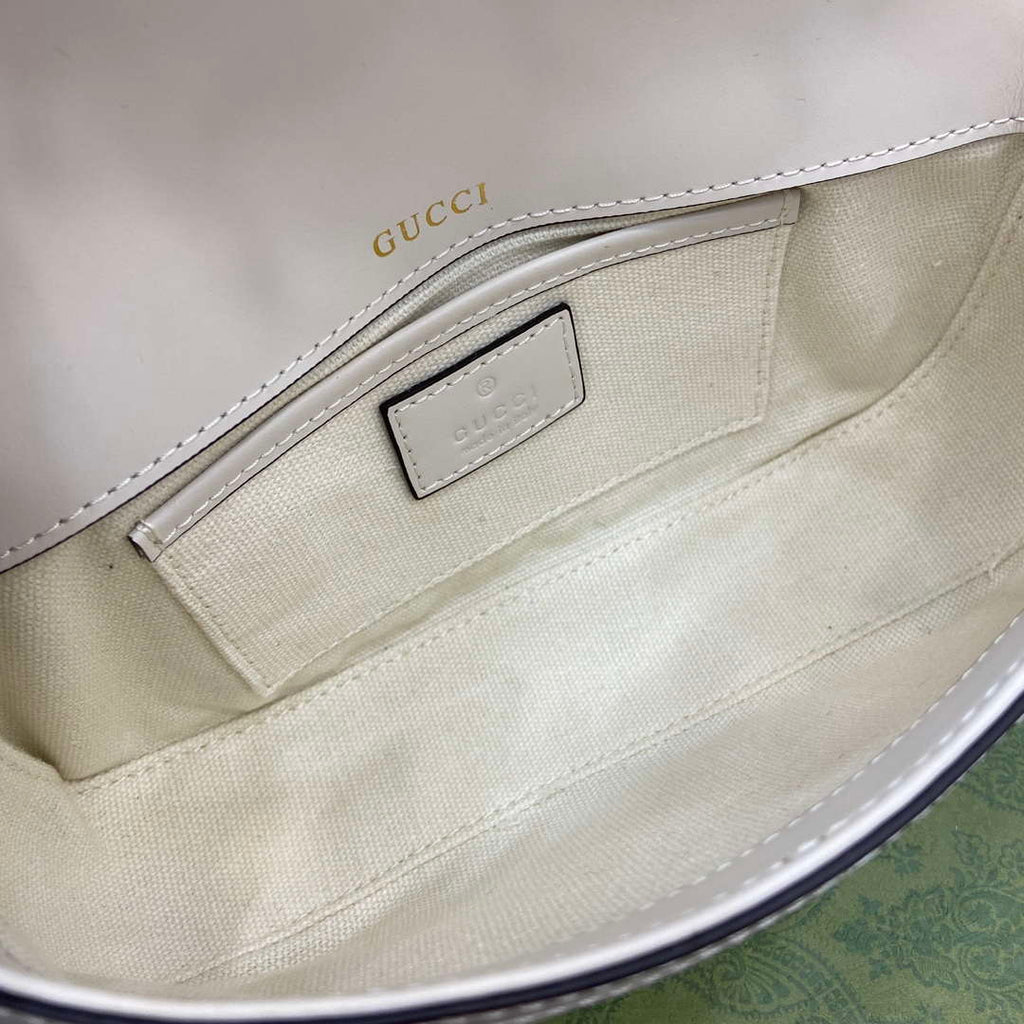 Gucci 815206 Gucci Horsebit 1955 Soft Small Top Handle Bag White leather trim