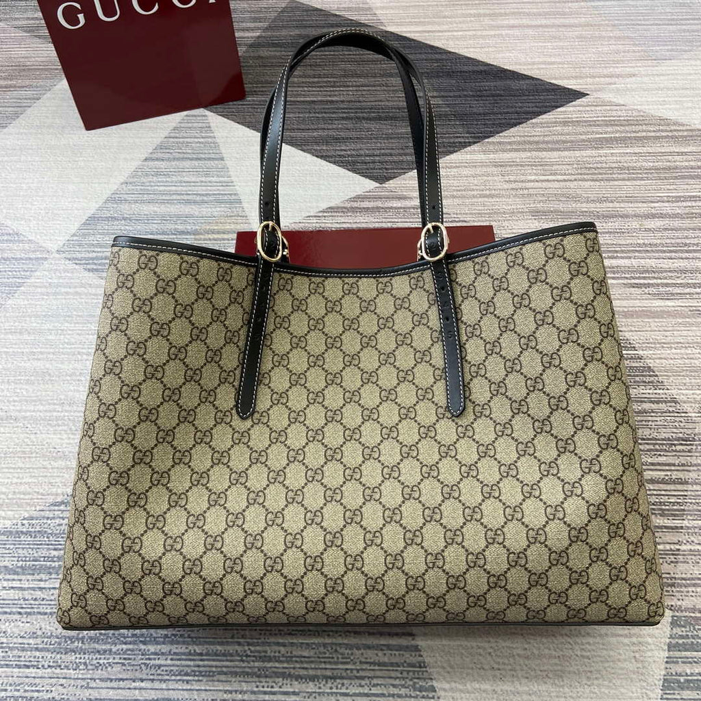 Gucci 815212 GG Emblem maxi tote bag Beige and Black