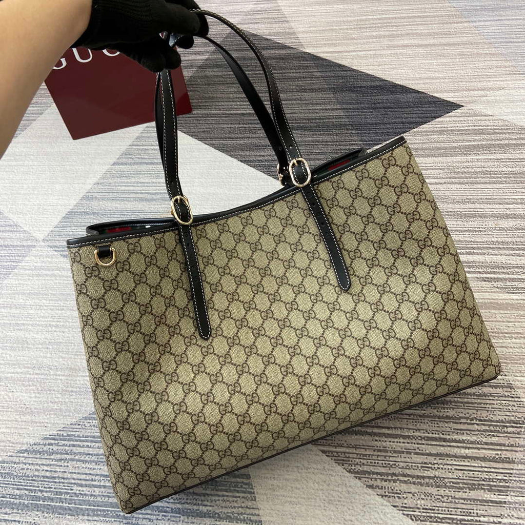 Gucci 815212 GG Emblem maxi tote bag Beige and Black