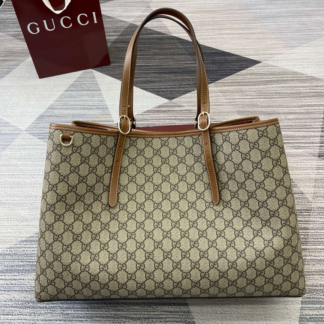 Gucci 815212 GG Emblem maxi tote bag Beige and dark brown
