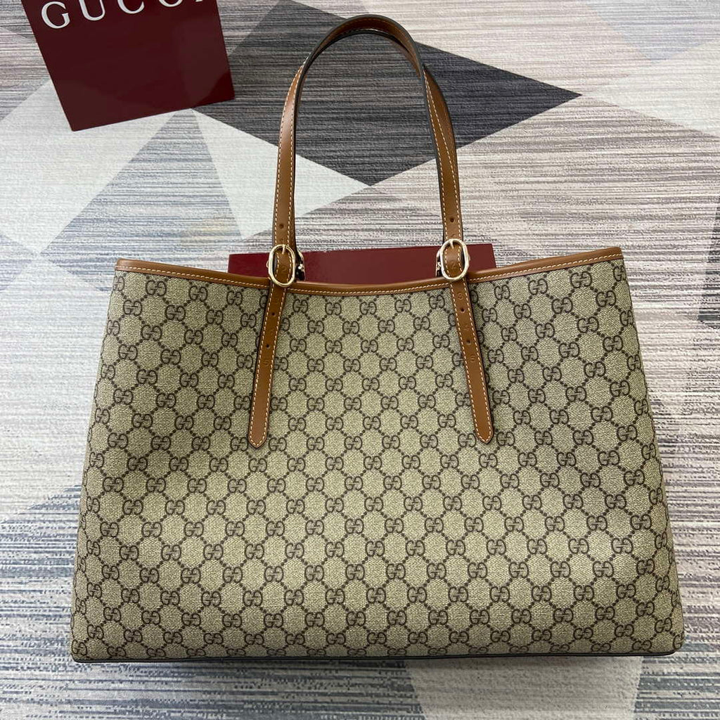 Gucci 815212 GG Emblem maxi tote bag Beige and dark brown