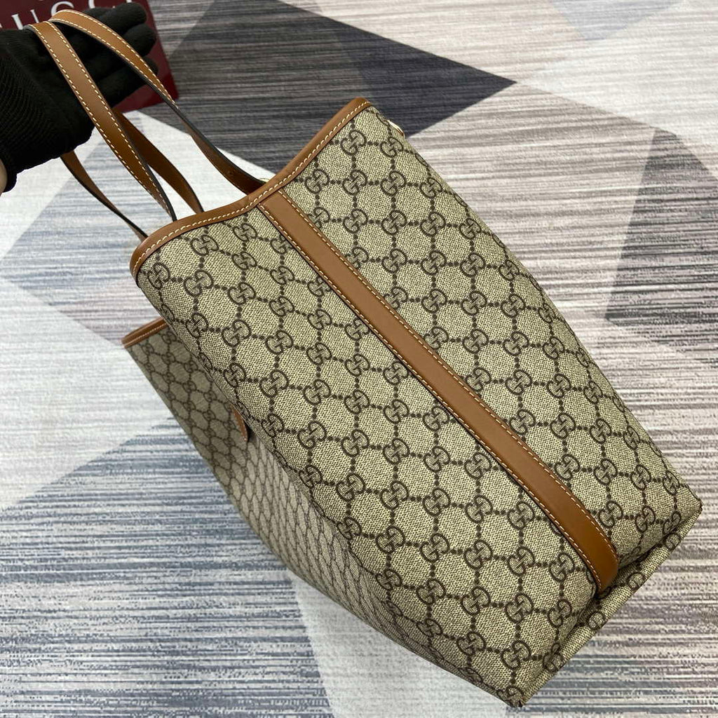 Gucci 815212 GG Emblem maxi tote bag Beige and dark brown
