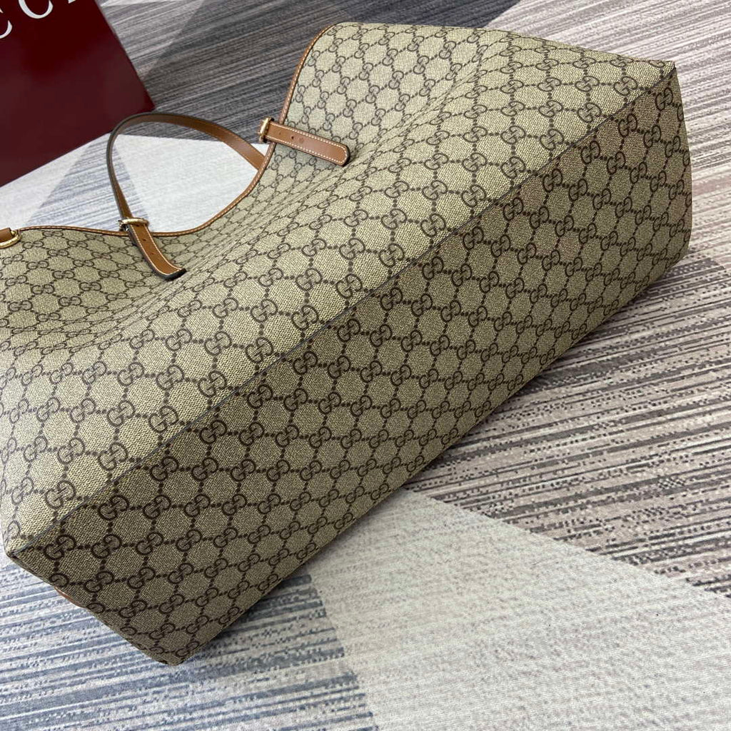 Gucci 815212 GG Emblem maxi tote bag Beige and dark brown