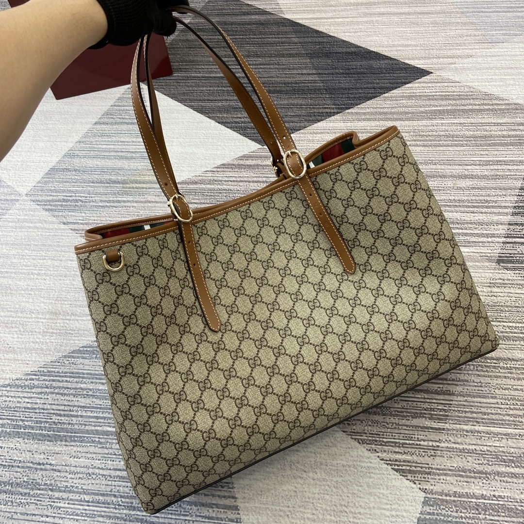 Gucci 815212 GG Emblem maxi tote bag Beige and dark brown