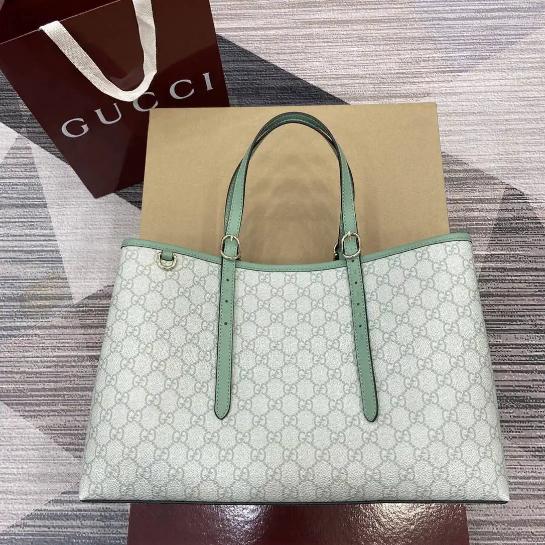 Gucci 815213 GG Emblem Large Tote Bag Ligth Green