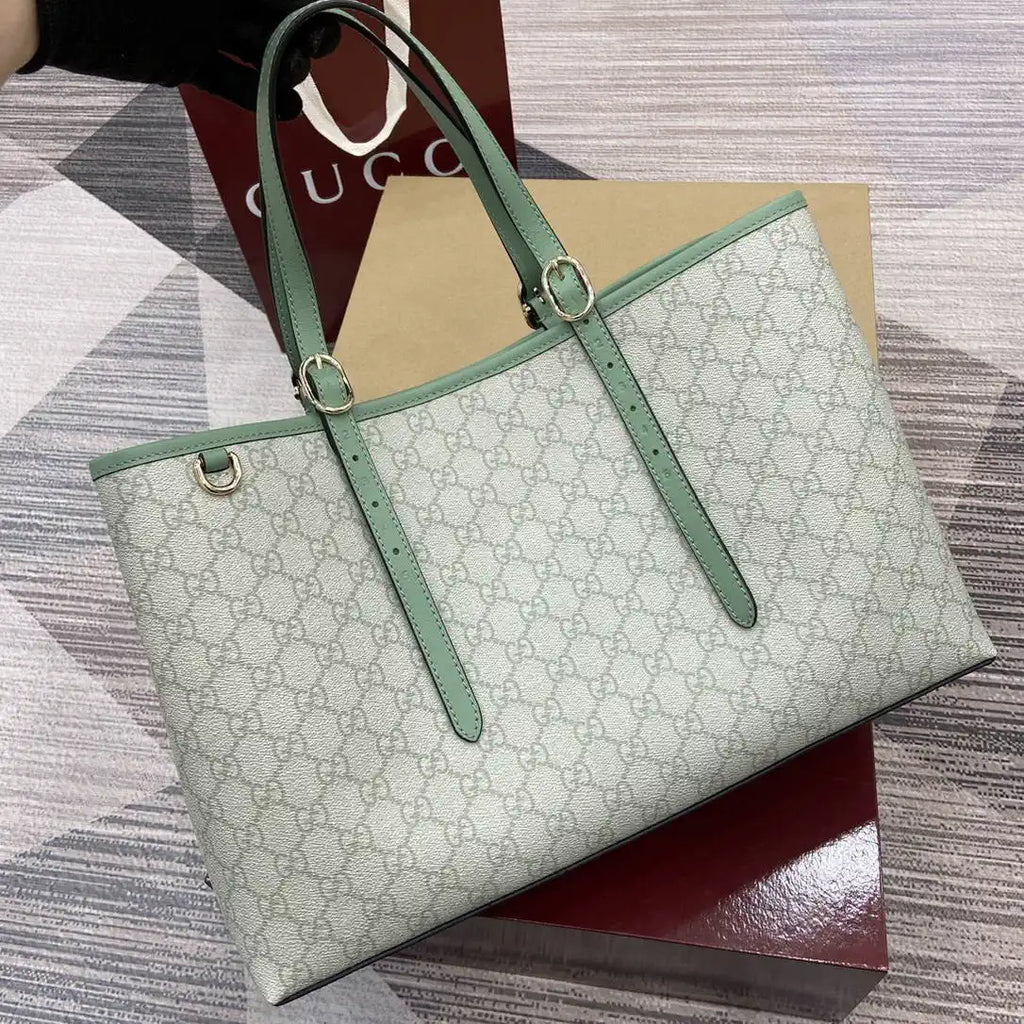 Gucci 815213 GG Emblem Large Tote Bag Ligth Green