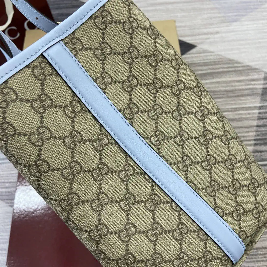 Gucci 815213 GG Emblem Large Tote Bag Beige Blue