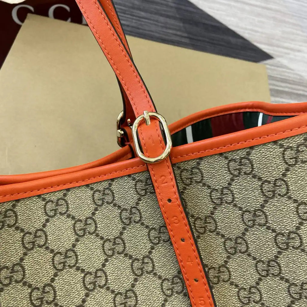 Gucci 815213 GG Emblem Large Tote Bag Beige Orange