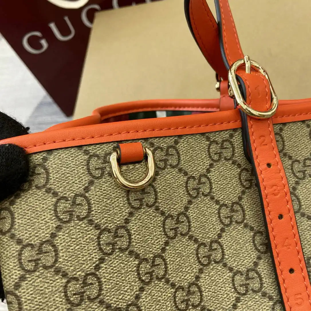 Gucci 815213 GG Emblem Large Tote Bag Beige Orange