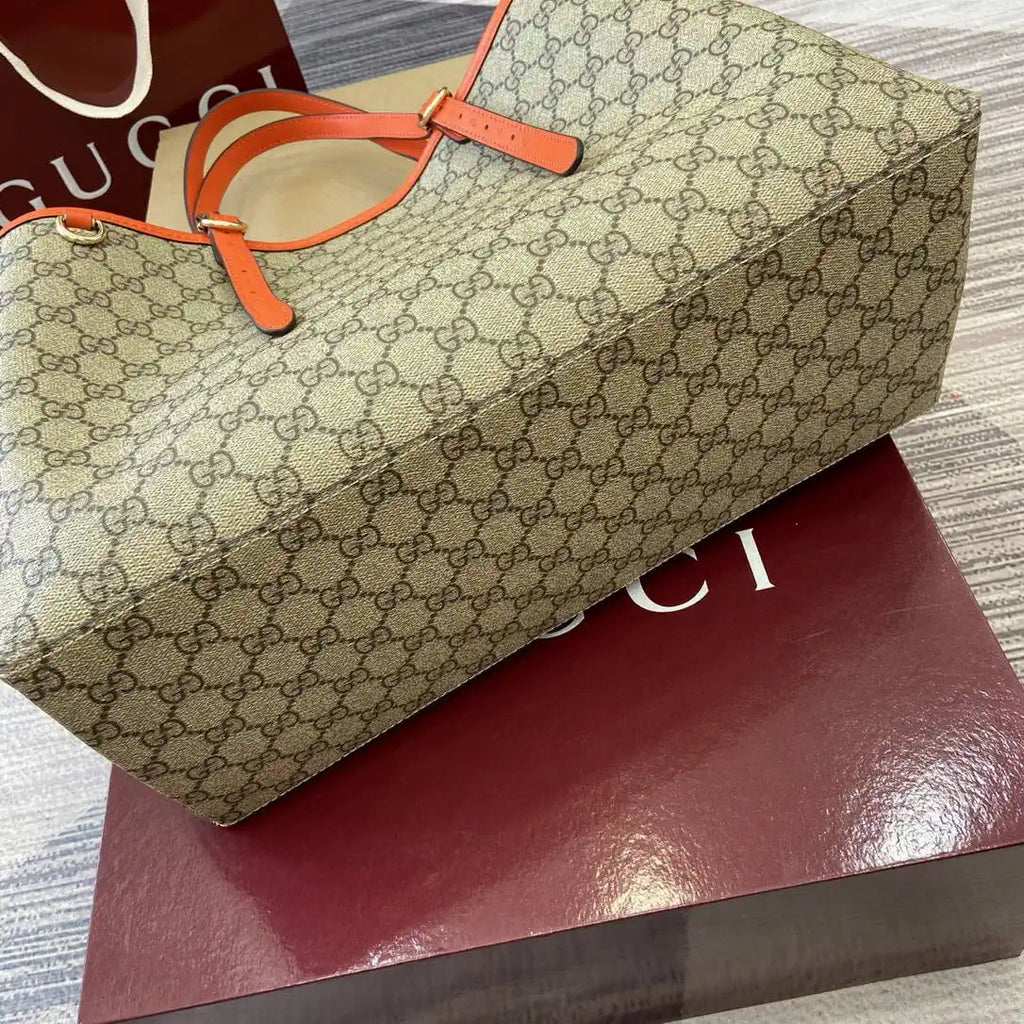 Gucci 815213 GG Emblem Large Tote Bag Beige Orange