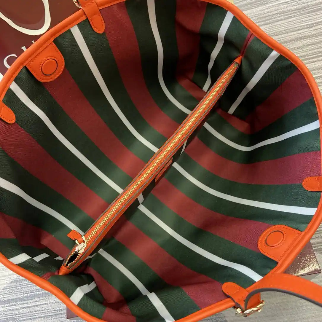 Gucci 815213 GG Emblem Large Tote Bag Beige Orange