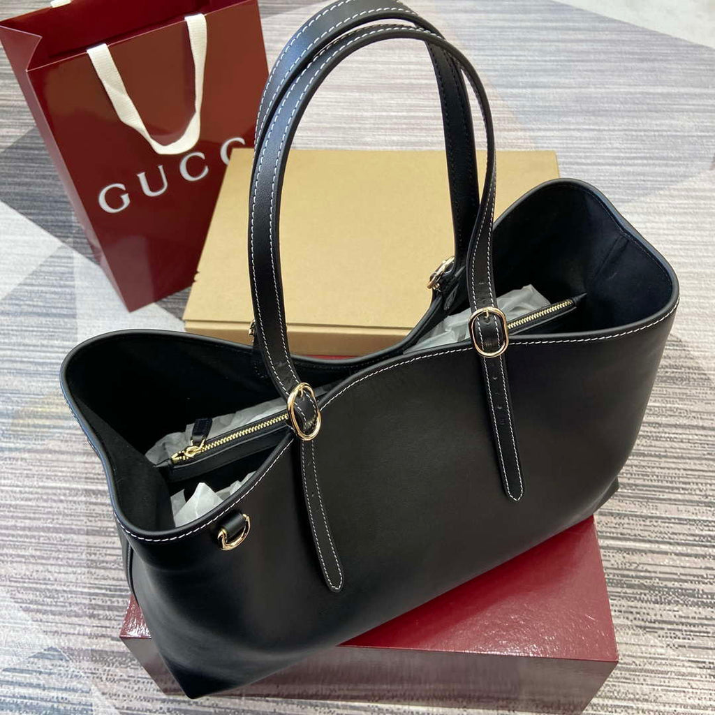 Gucci 815213 GG Emblem Large tote bag Black leather