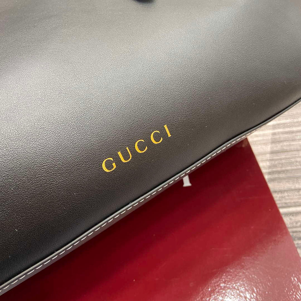 Gucci 815213 GG Emblem Large tote bag Black leather
