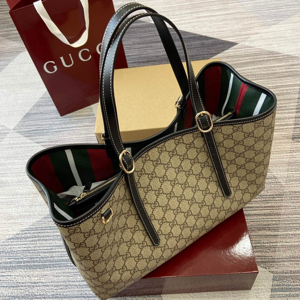 Gucci 815213 GG Emblem Large Tote Bag Black