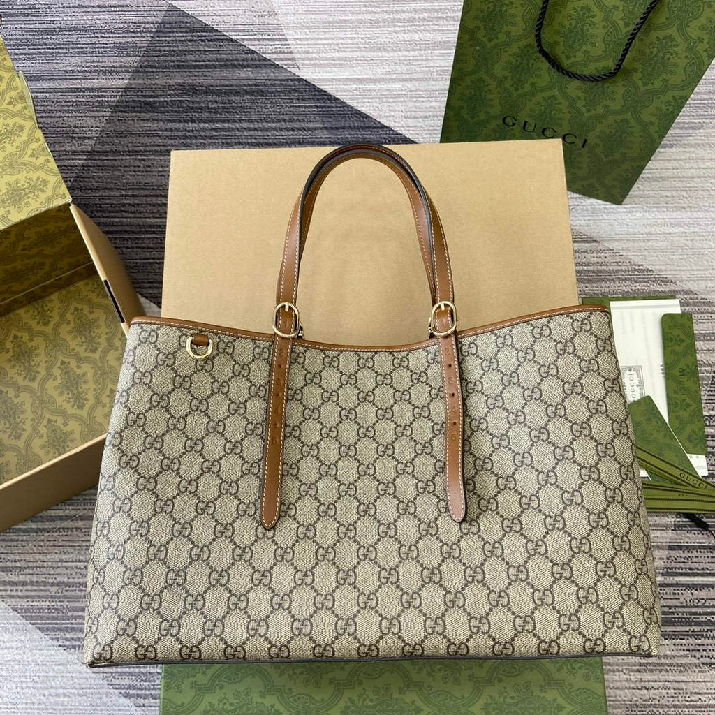 Gucci 815213 GG Emblem Large Tote Bag Brown