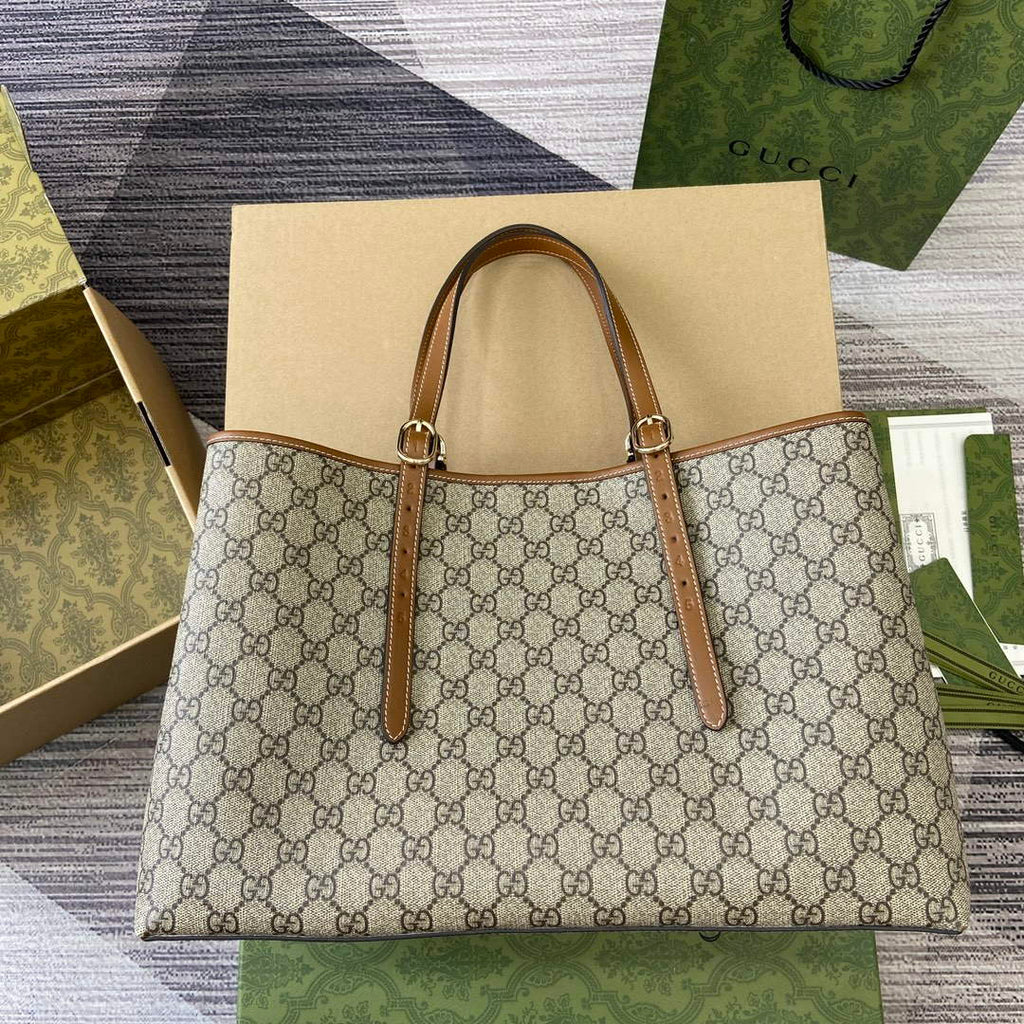 Gucci 815213 GG Emblem Large Tote Bag Brown