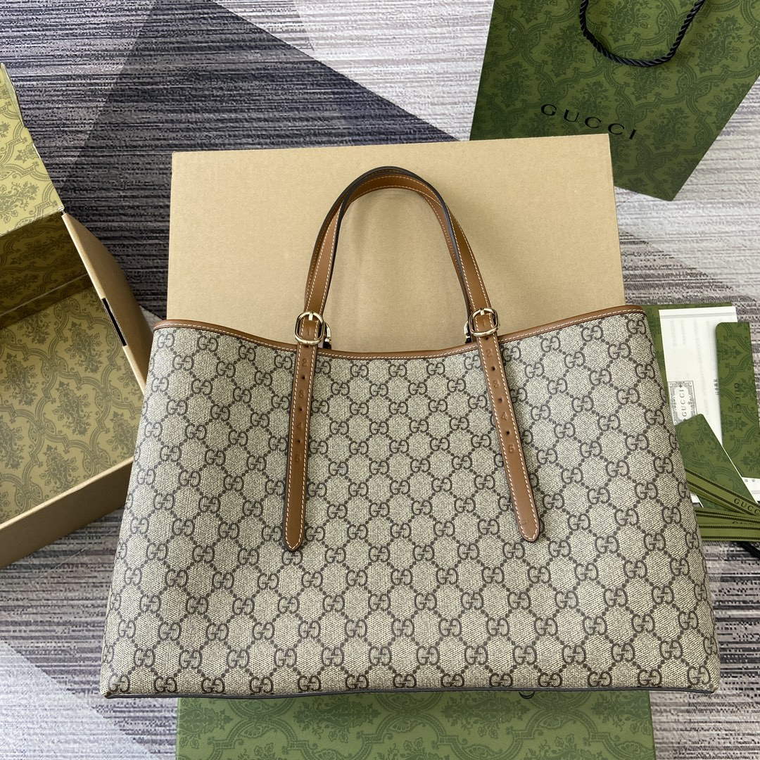Gucci 815213 GG Emblem Large Tote Bag Brown
