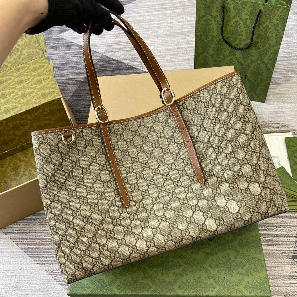 Gucci 815213 GG Emblem Large Tote Bag Brown