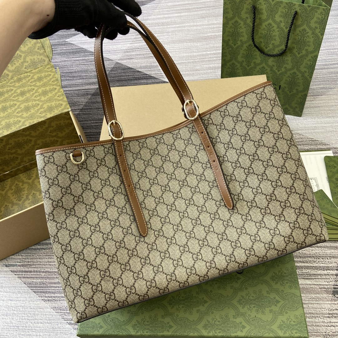 Gucci 815213 GG Emblem Large Tote Bag Brown