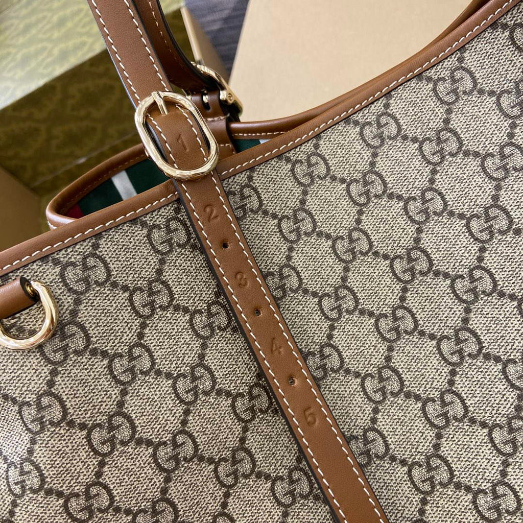 Gucci 815213 GG Emblem Large Tote Bag Brown