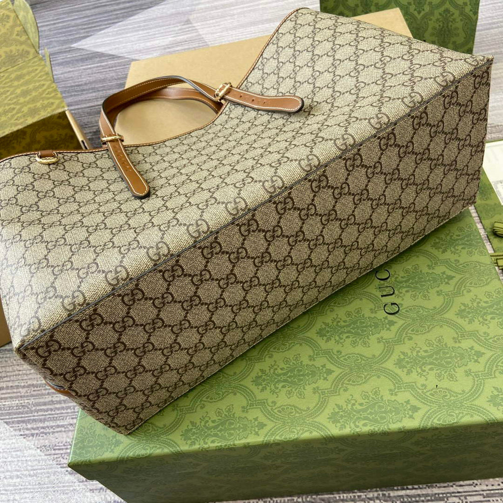 Gucci 815213 GG Emblem Large Tote Bag Brown