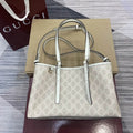 Gucci 815214 GG Emblem medium Tote Bag beige and white fabric