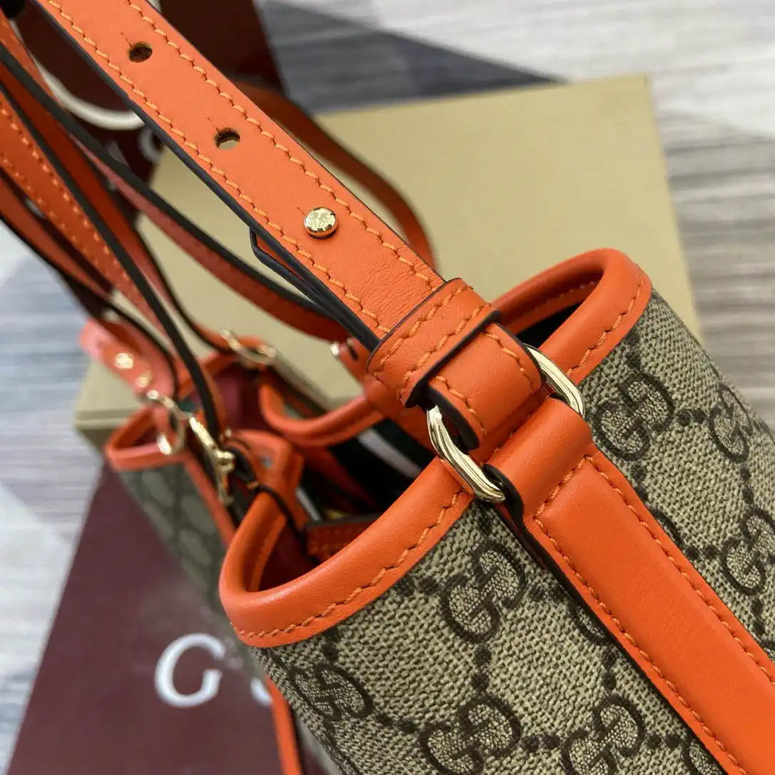 Gucci 815214 GG Emblem medium Tote Bag Beige and Orange fabric