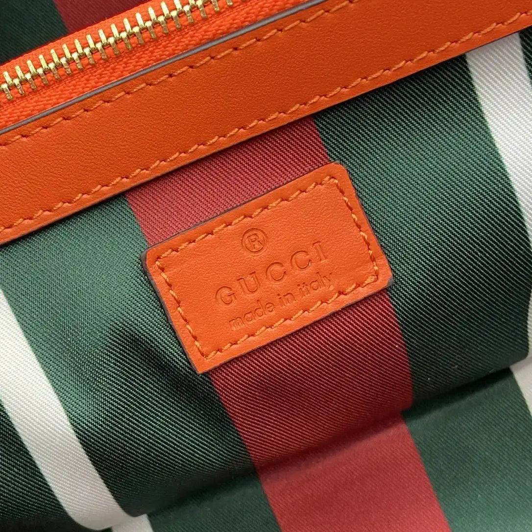 Gucci 815214 GG Emblem medium Tote Bag Beige and Orange fabric