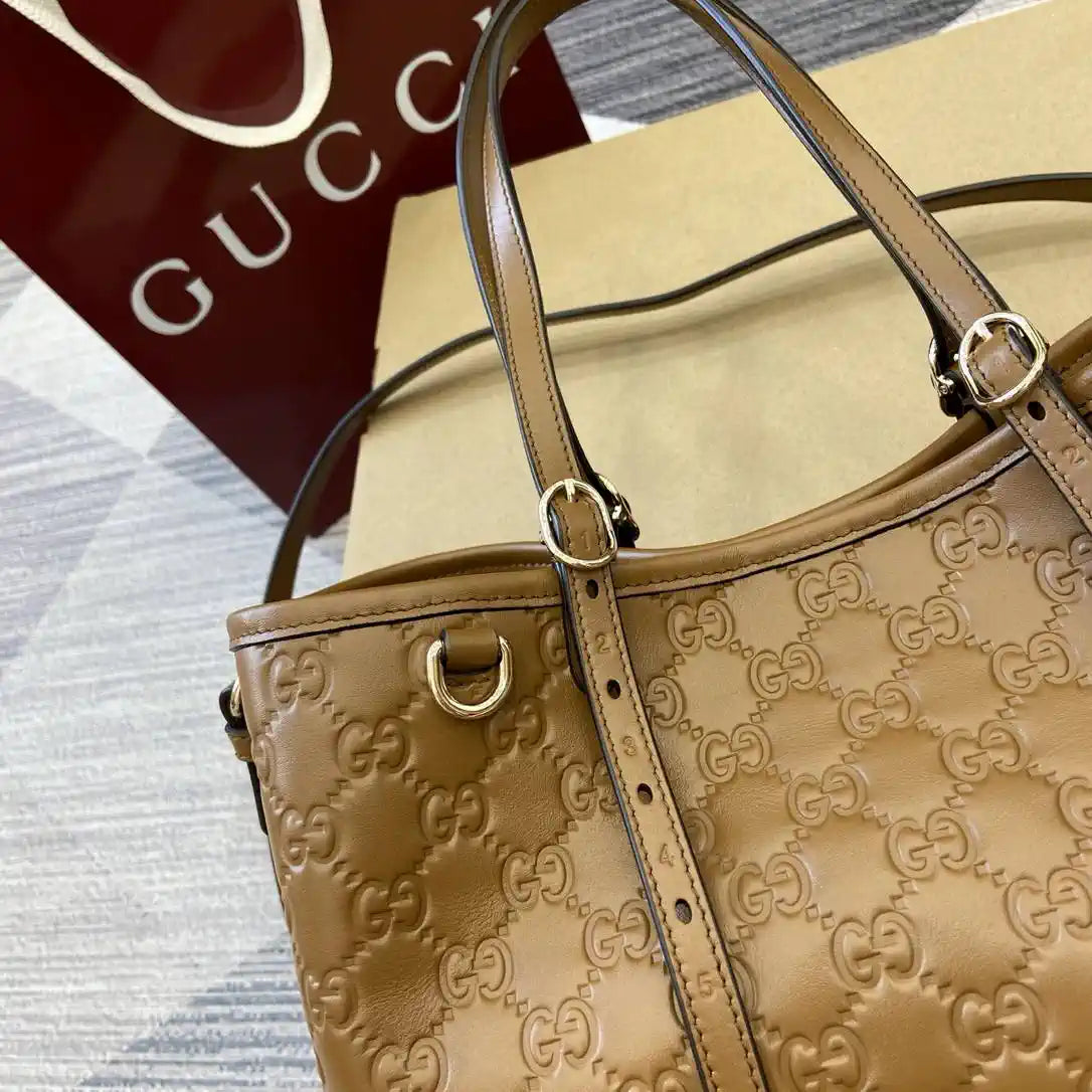 Gucci 815214 GG Emblem medium Tote Bag Brown GG leather