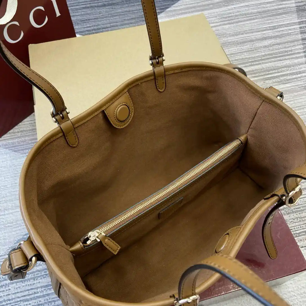 Gucci 815214 GG Emblem medium Tote Bag Brown GG leather