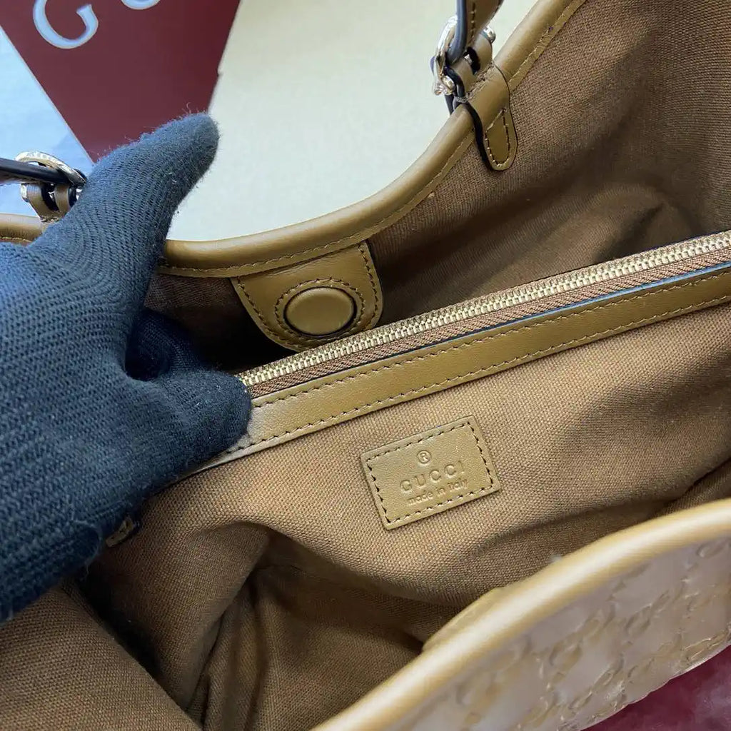 Gucci 815214 GG Emblem medium Tote Bag Brown GG leather