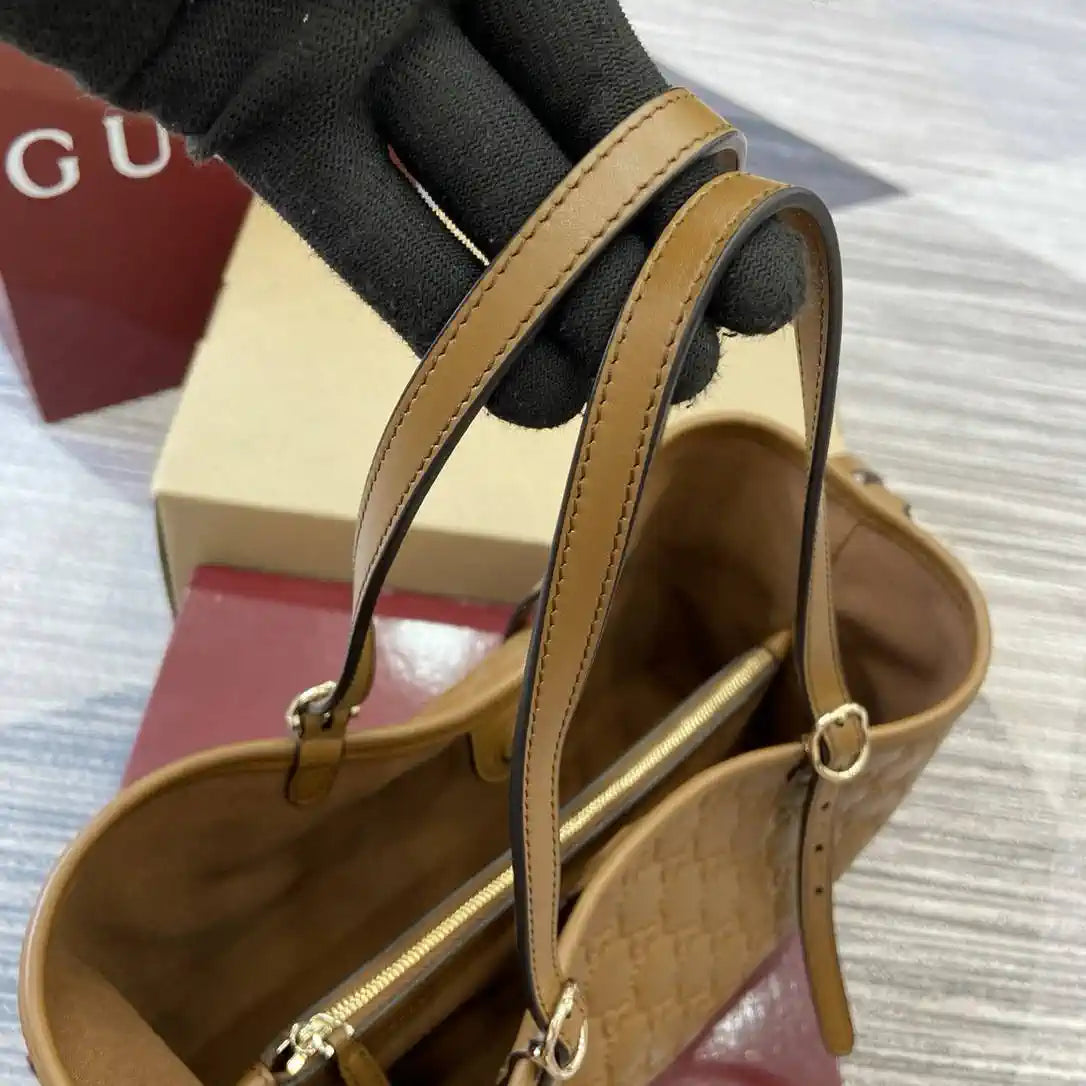 Gucci 815214 GG Emblem medium Tote Bag Brown GG leather