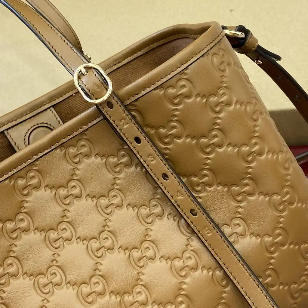 Gucci 815214 GG Emblem medium Tote Bag Brown GG leather