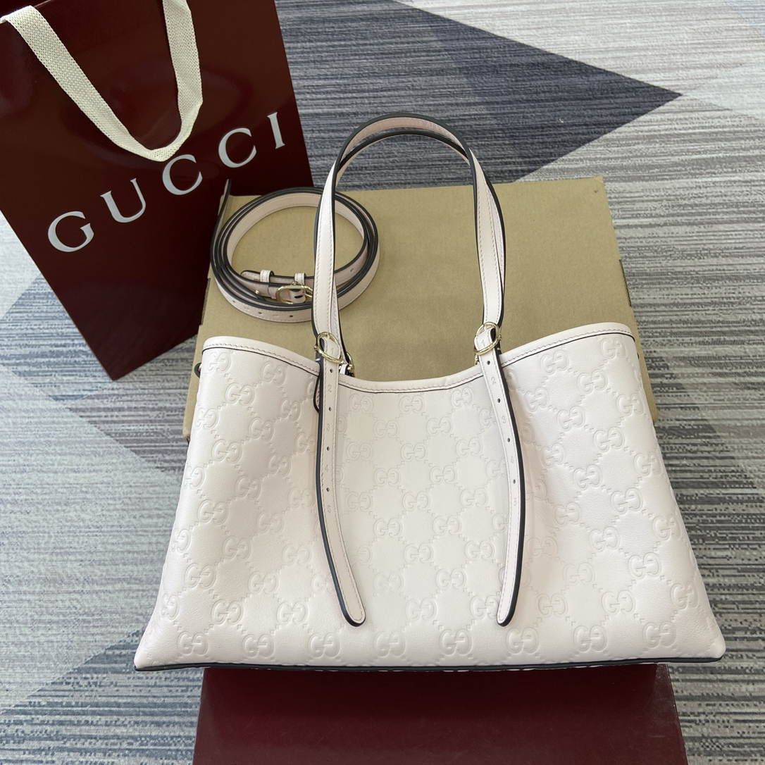 Gucci 815214 GG Emblem medium Tote Bag Ligth Pink GG leather