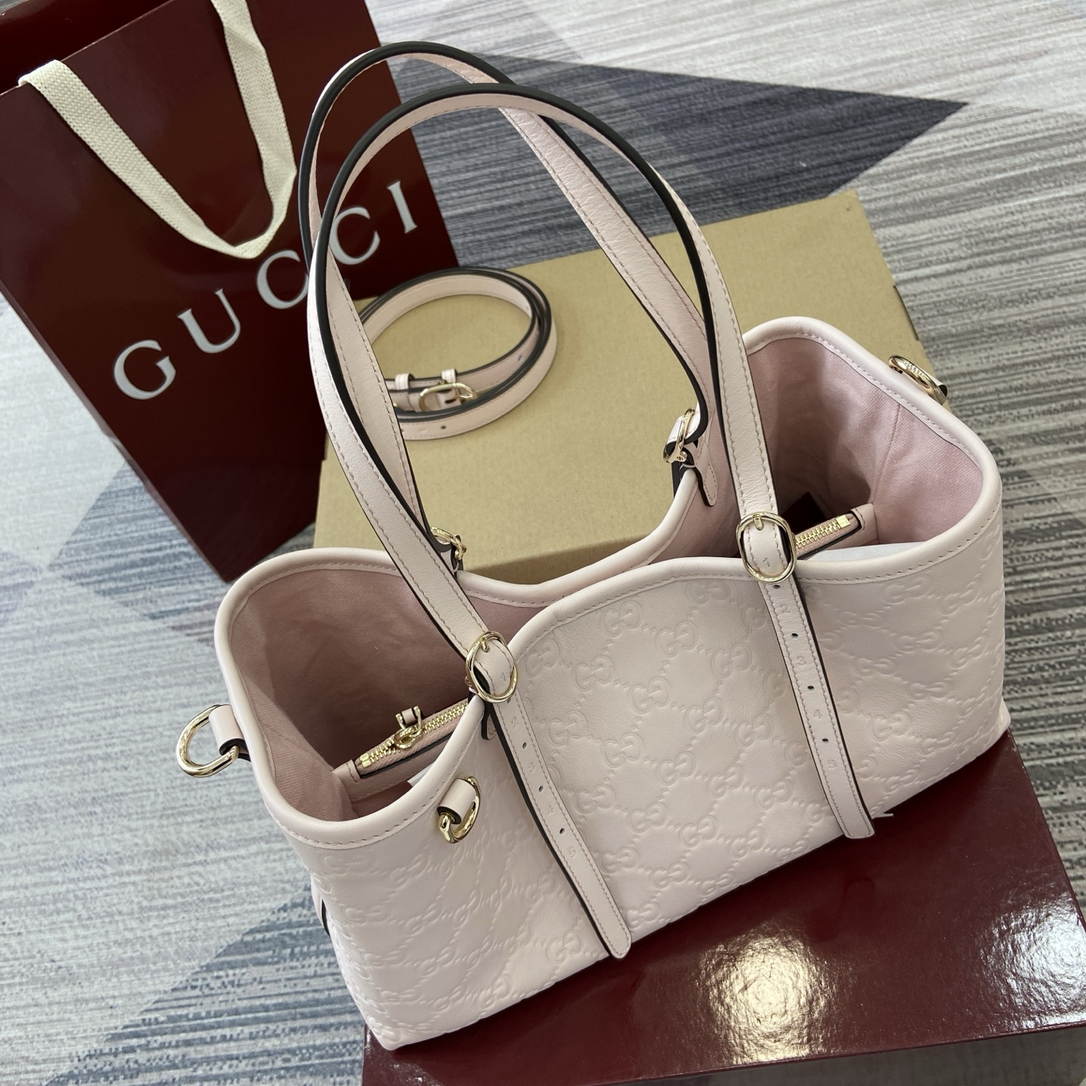 Gucci 815214 GG Emblem medium Tote Bag Ligth Pink GG leather