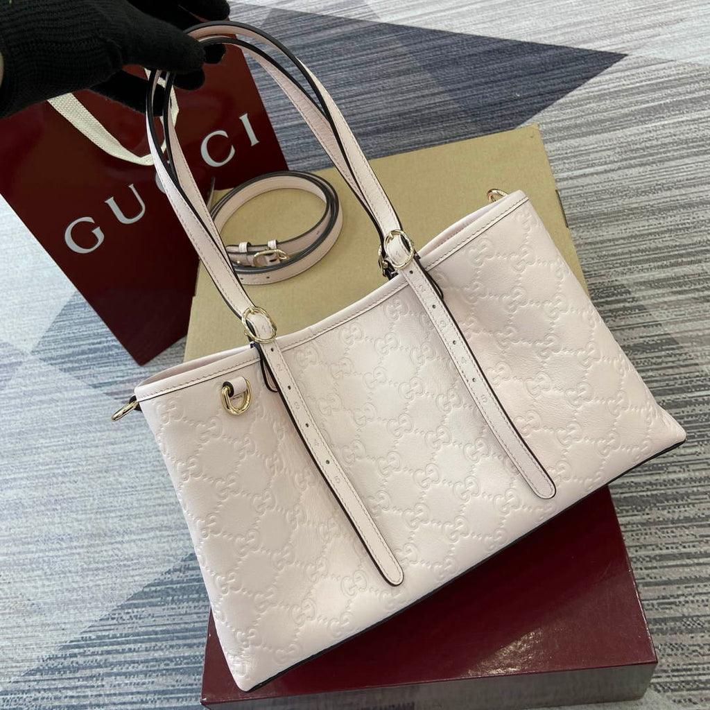 Gucci 815214 GG Emblem medium Tote Bag Ligth Pink GG leather