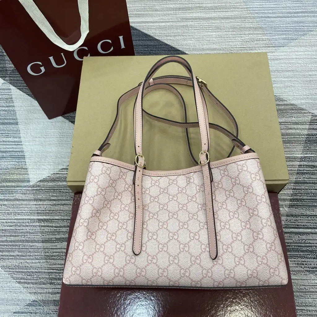Gucci 815214 GG Emblem medium Tote Bag Pink fabric