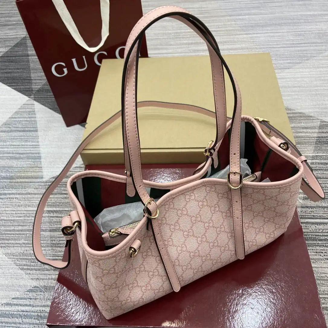 Gucci 815214 GG Emblem medium Tote Bag Pink fabric