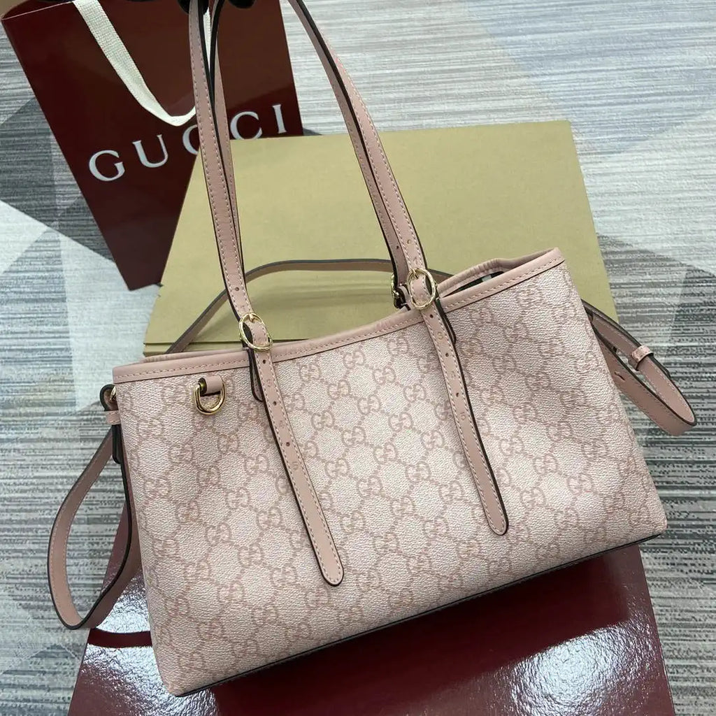 Gucci 815214 GG Emblem medium Tote Bag Pink fabric