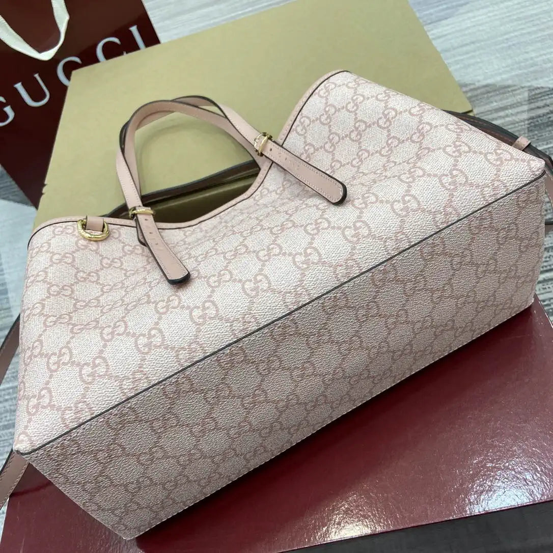 Gucci 815214 GG Emblem medium Tote Bag Pink fabric