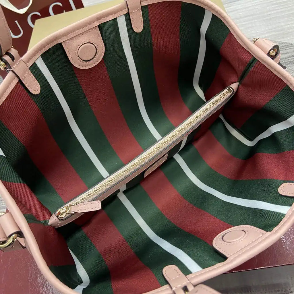 Gucci 815214 GG Emblem medium Tote Bag Pink fabric