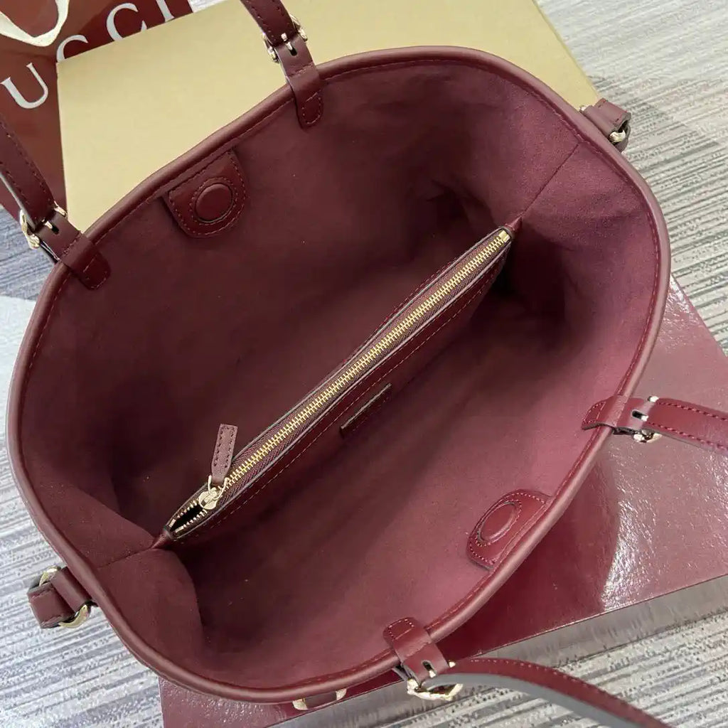 Gucci 815214 GG Emblem medium Tote Bag Red GG leather