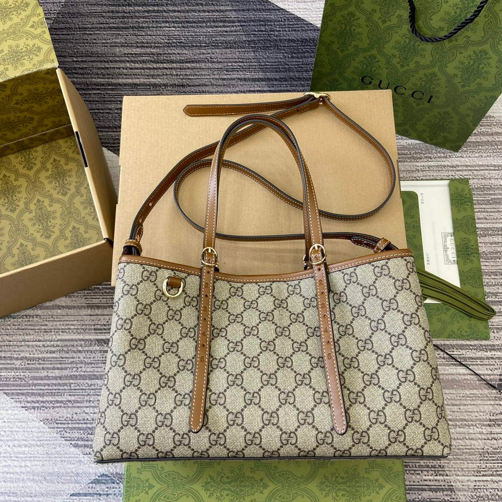 Gucci 815214 GG Emblem Small Tote Bag Brown