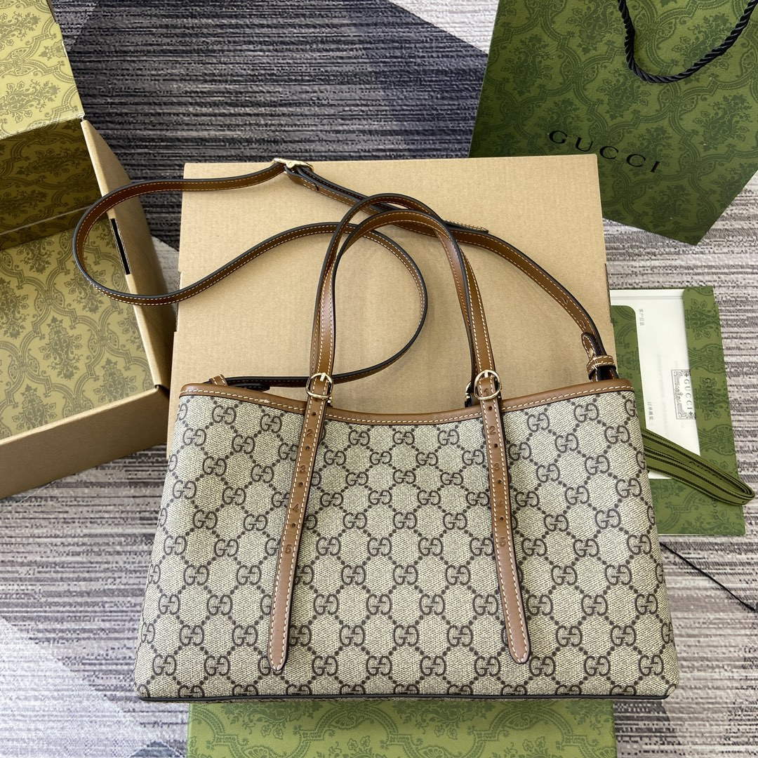 Gucci 815214 GG Emblem Small Tote Bag Brown