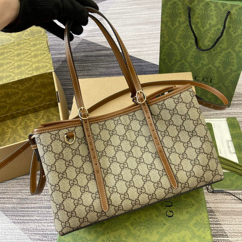 Gucci 815214 GG Emblem Small Tote Bag Brown
