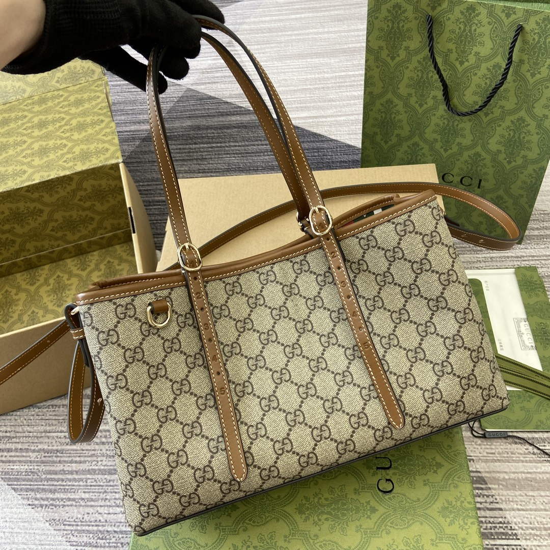 Gucci 815214 GG Emblem Small Tote Bag Brown