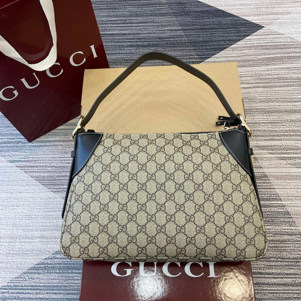Gucci 815216 GG Emblem medium shoulder bag Beige and Black