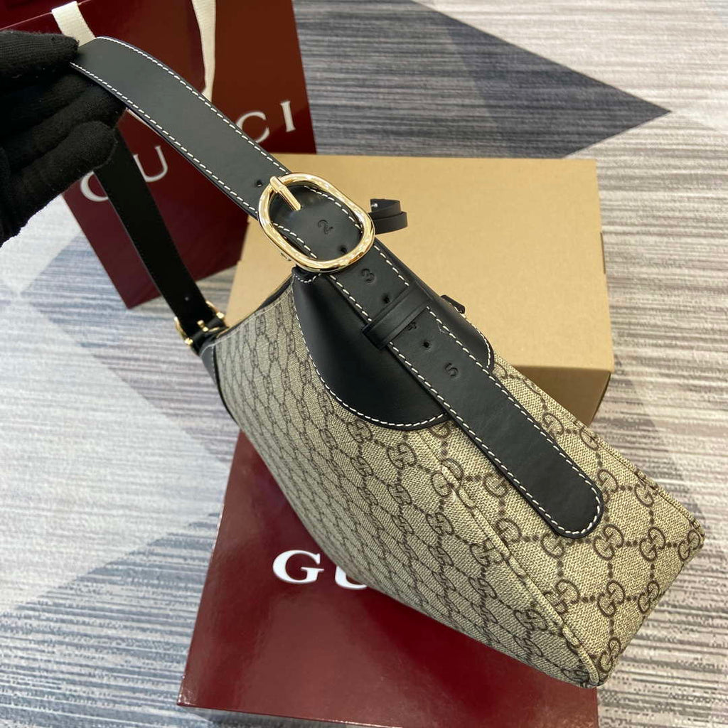 Gucci 815216 GG Emblem medium shoulder bag Beige and Black