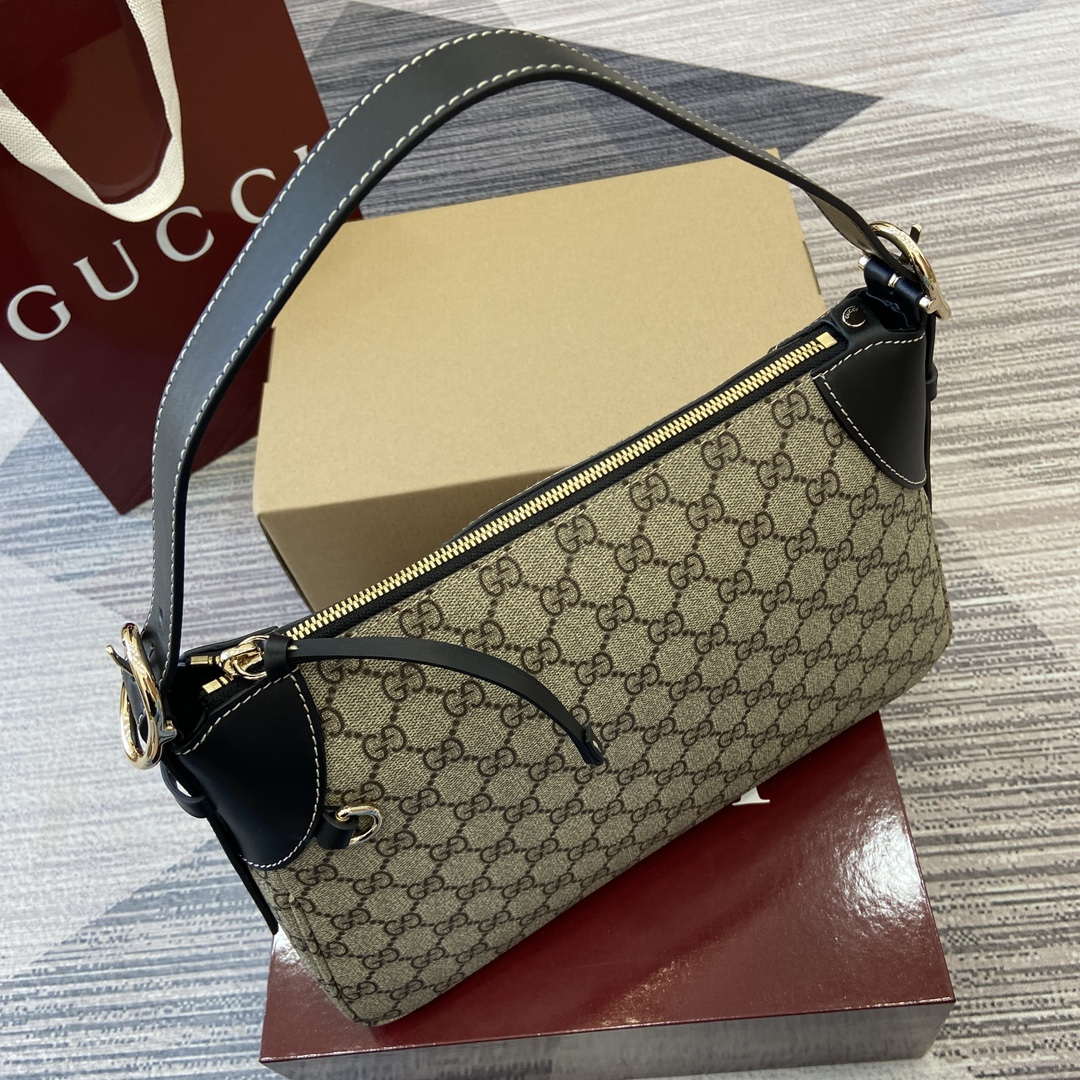 Gucci 815216 GG Emblem medium shoulder bag Beige and Black